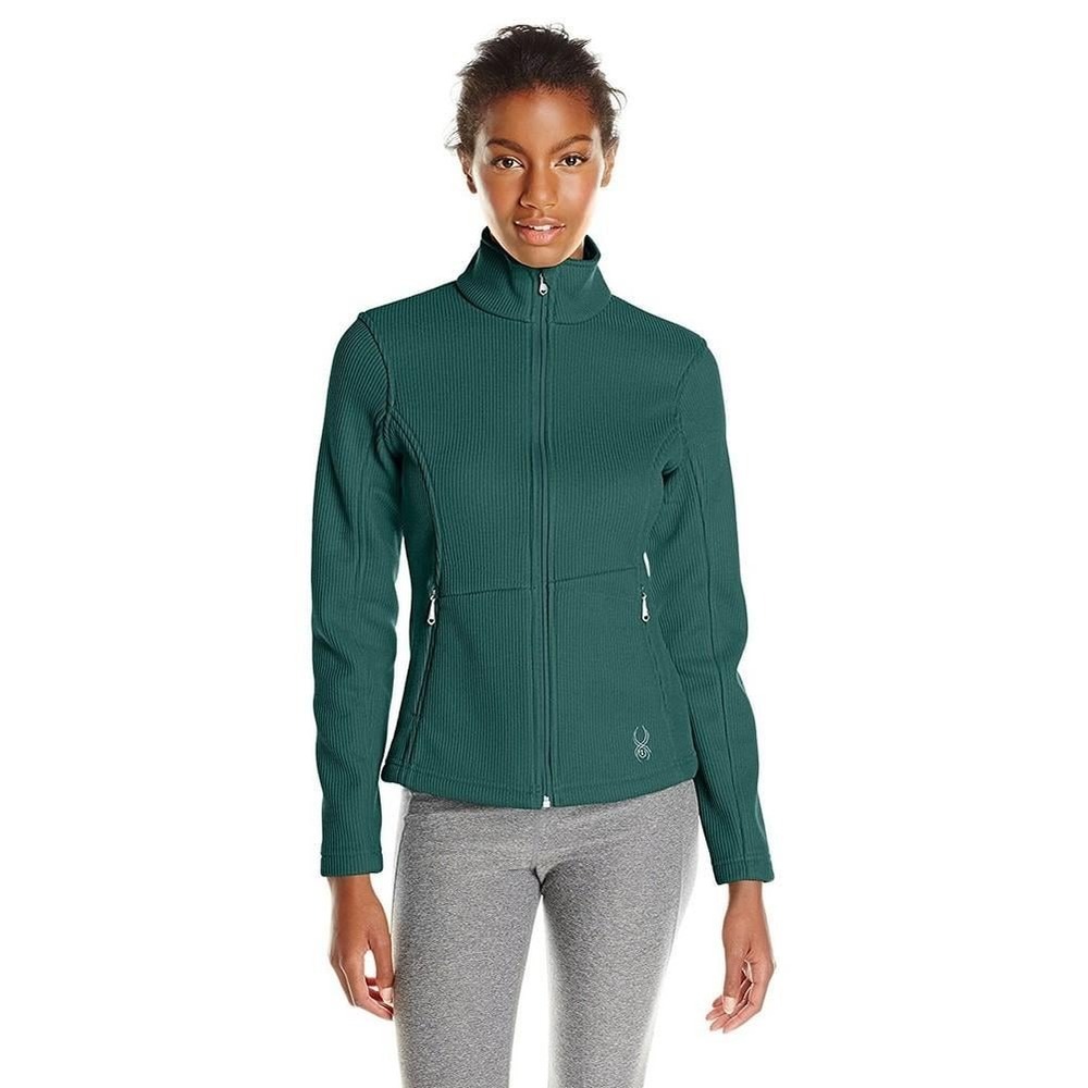 Spyder Womens Core Full Zip Waffle Knit Jacket Teal Green Mock Neck Size Medium